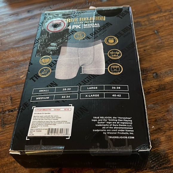 True Religion ALL BLACK MODAL Boxer Briefs XL - Picture 5 of 7